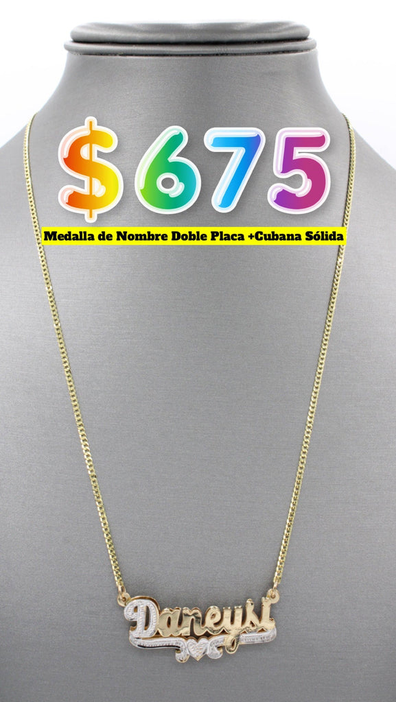 *NEW* 14K Custom Double Plate Name 🤍 Pendant W/ Solid Cuban Chain JTJ™ - - Javierthejeweler