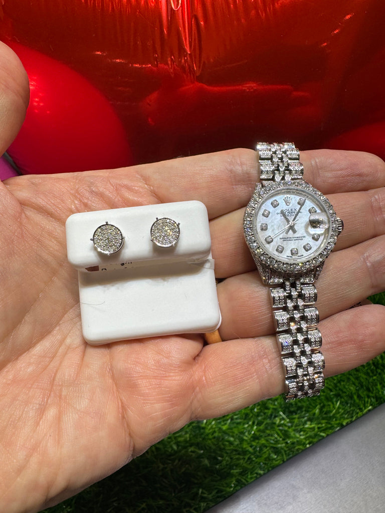 *NEW* ICED OUT Rolex Watch 💎 Diamond Bezel 26MM + DIAMOND EARRINGS JTJ™ - Javierthejeweler