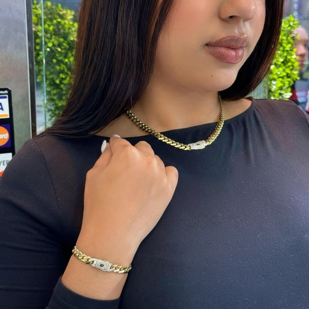 14 k Hollow Cuban MONACI Choker & Bracelet Set (7MM) JTJ™ - Javierthejeweler