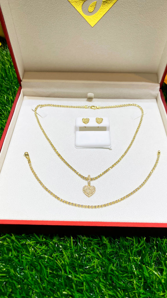 *NEW* 14K Diamond VVS Heart Pendant W/ Moon Iced Chain 16" + Moon ice Bracelet + Diamond Earrings  JTJ™ - Javierthejeweler