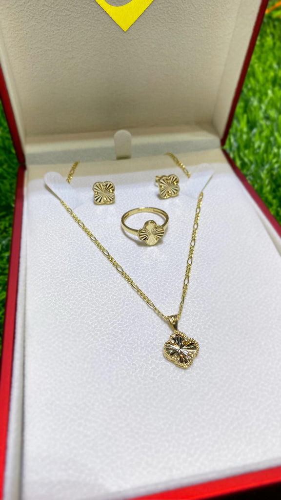 *NEW* 14K Clover Pendant + Hollow Figaro Chain + Ring + Earrings JTJ™ - Javierthejeweler