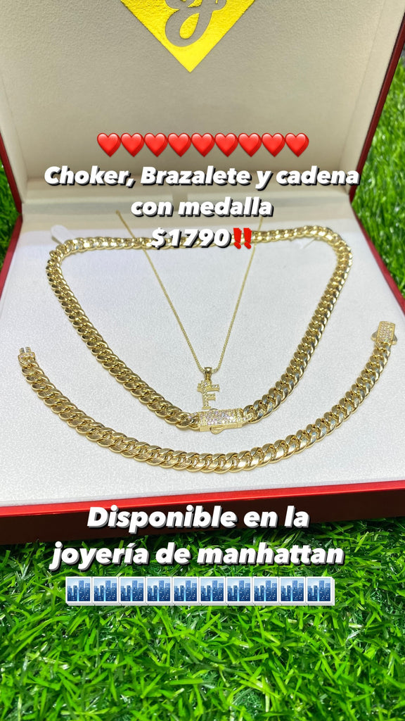 *NEW* 14K Hollow Miami Choker & Bracelet SET (7.5 mm) + Hollow Chain + Initial Pendant 🤩 JTJ™ - Javierthejeweler