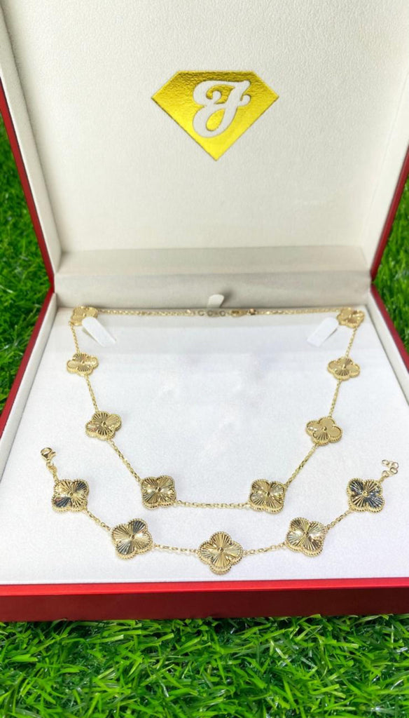 *NEW* 14K Women Gold Clover Choker + Bracelet Set JTJ™ - Javierthejeweler