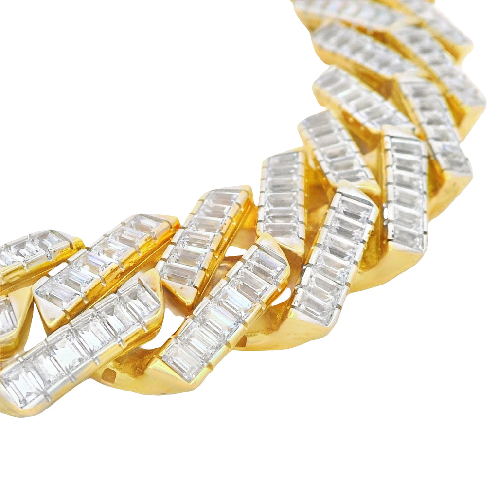 14K Hollow Cuban CZ Baguette Bracelet (17MM) JTJ™ - Javierthejeweler