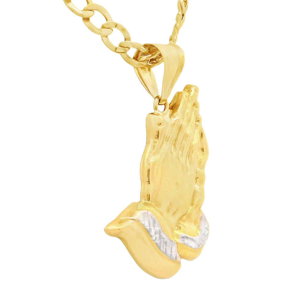 14K Praying Hands Pendant W/ Hollow Cuban Curb Chain (4.5MM - 20” Inches) JTJ™ - Javierthejeweler