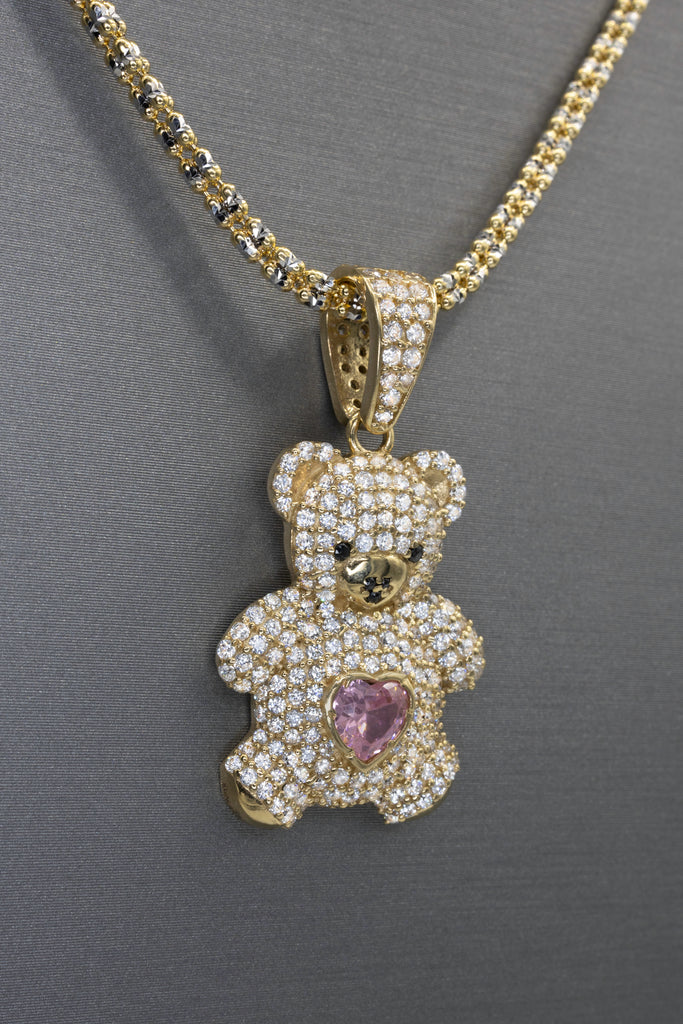 *NEW* 14K (Pink) Teddy Bear Pendant W/ Moon Ice Chain JTJ™ - Javierthejeweler