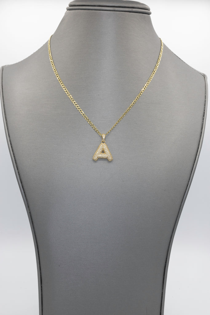 *NEW*  14K Letter (A) Pendant w/ Hollow Cuban Chain (16” Inches) JTJ™ - Javierthejeweler