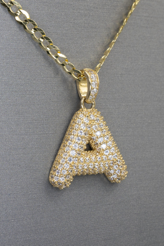 *NEW*  14K Letter (A) Pendant w/ Hollow Cuban Chain (16” Inches) JTJ™ - Javierthejeweler