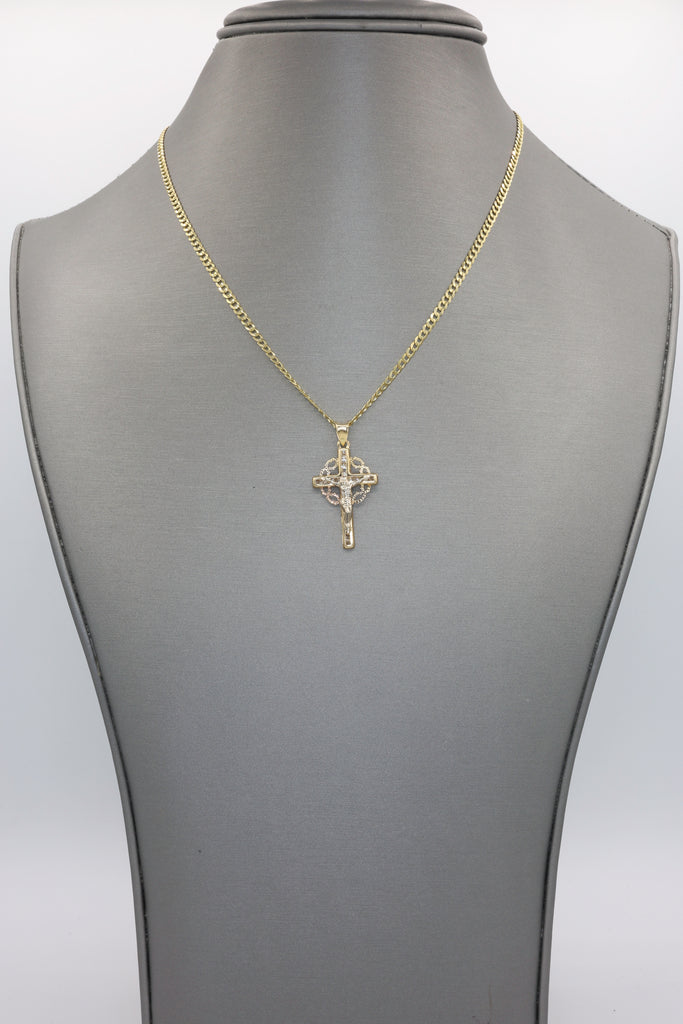 *NEW* 14K Cross Jesus Pendant w/ Hollow Cuban Chain (16” Inches) JTJ™ - Javierthejeweler