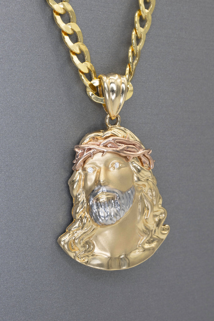 *NEW* 14K Jesus Face Pendant w/ Hollow Cuban Chain (22” Inches) JTJ™ - Javierthejeweler
