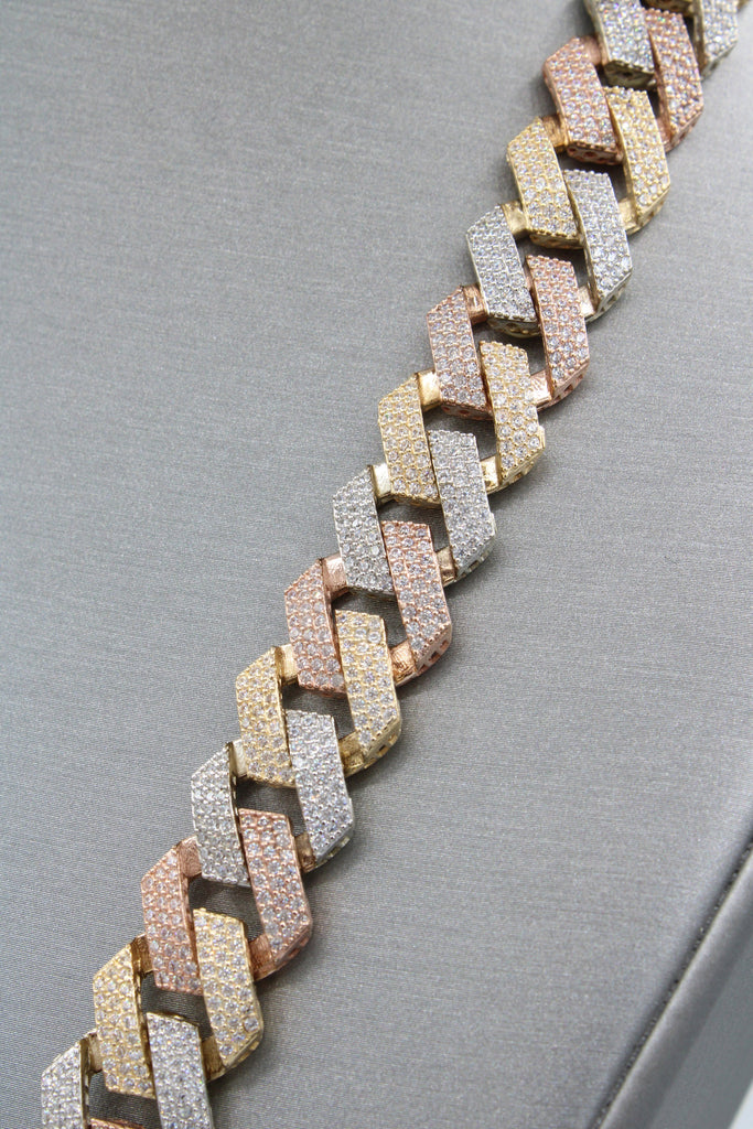*NEW* 14k Tricolor Hollow Cuban ITTALLO Chain Full CZ (14.8 MM / 24" Inches) JTJ™ - Javierthejeweler