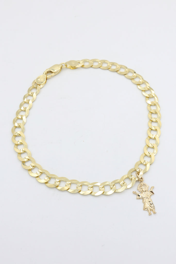 *NEW* 14K Solid Curb Ankle Bracelet (Divino Niño, 7MM)-JTJ™ - Javierthejeweler