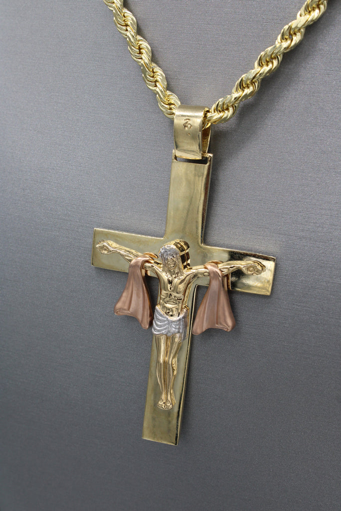 *NEW* 14K Tricolor Cross Pendant W/ Solid Rope Chain - JTJ™ - Javierthejeweler