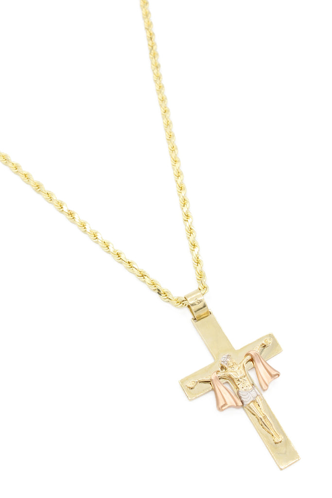*NEW* 14K Tricolor Cross Pendant W/ Solid Rope Chain - JTJ™ - Javierthejeweler