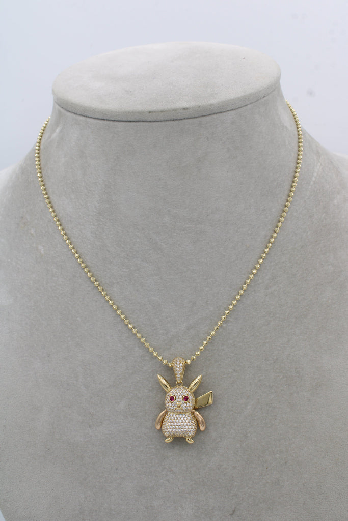 *NEW* 14K CZ Pikachu Pendant w/ Moon Cut Chain - JTJ™ - Javierthejeweler