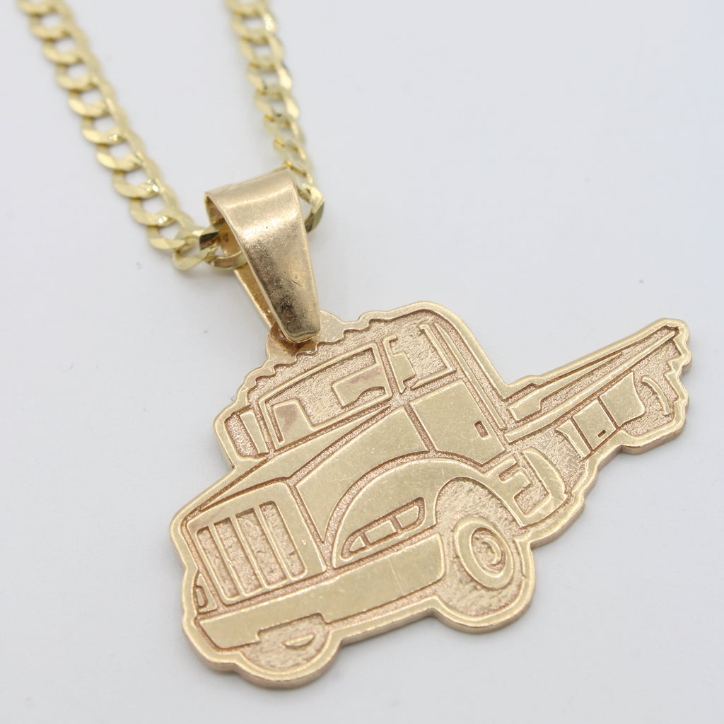 14K Truck Pendant W/ Solid Cuban Chain (3MM - 24" Inches) JTJ™ - Javierthejeweler