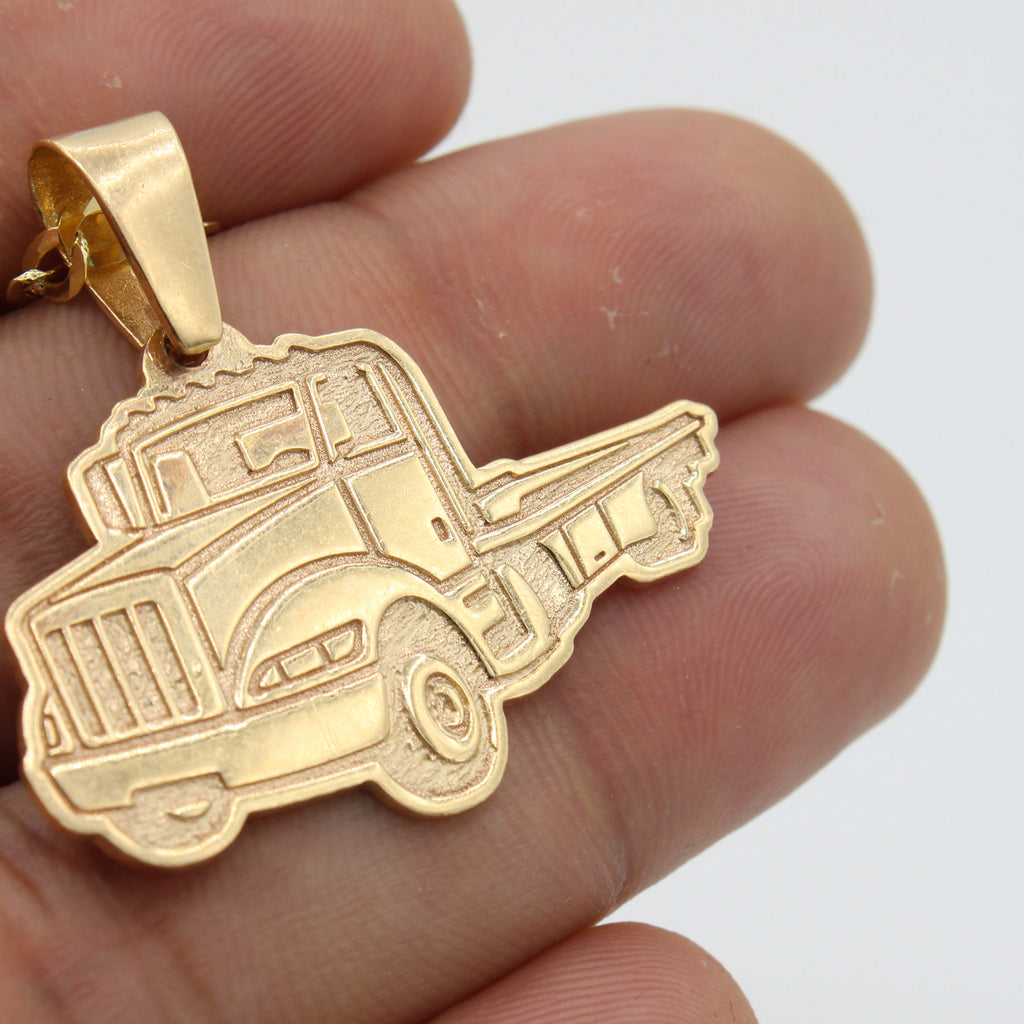 14K Truck Pendant W/ Solid Cuban Chain (3MM - 24" Inches) JTJ™ - Javierthejeweler