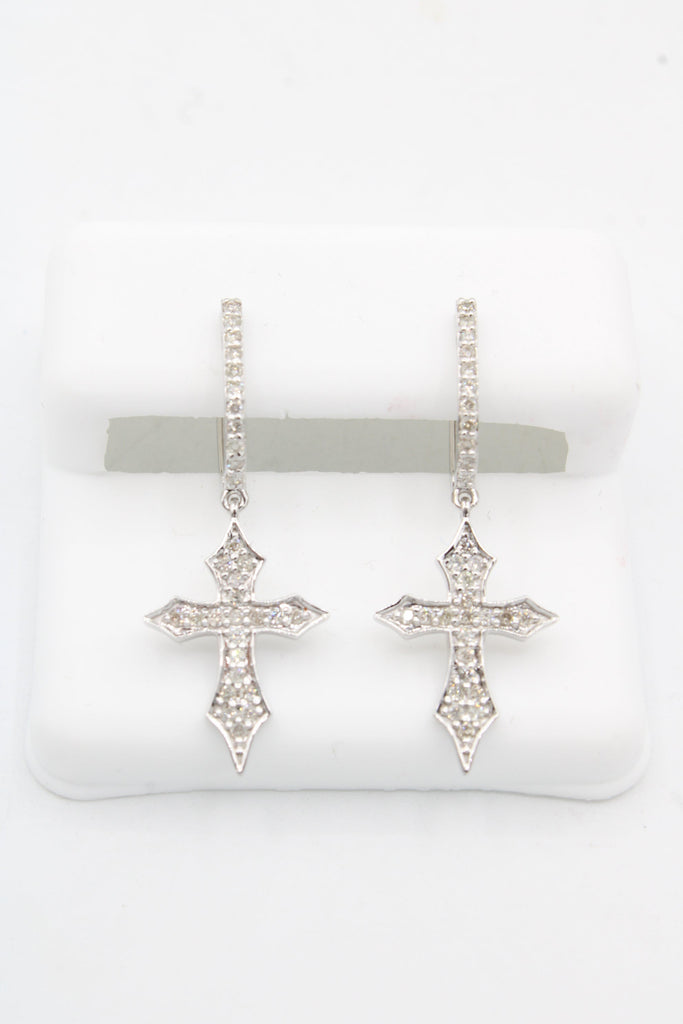 *NEW* 14k Dangling Cross Hoops VVS DIAMONDS White 💎 JTJ™ - Javierthejeweler