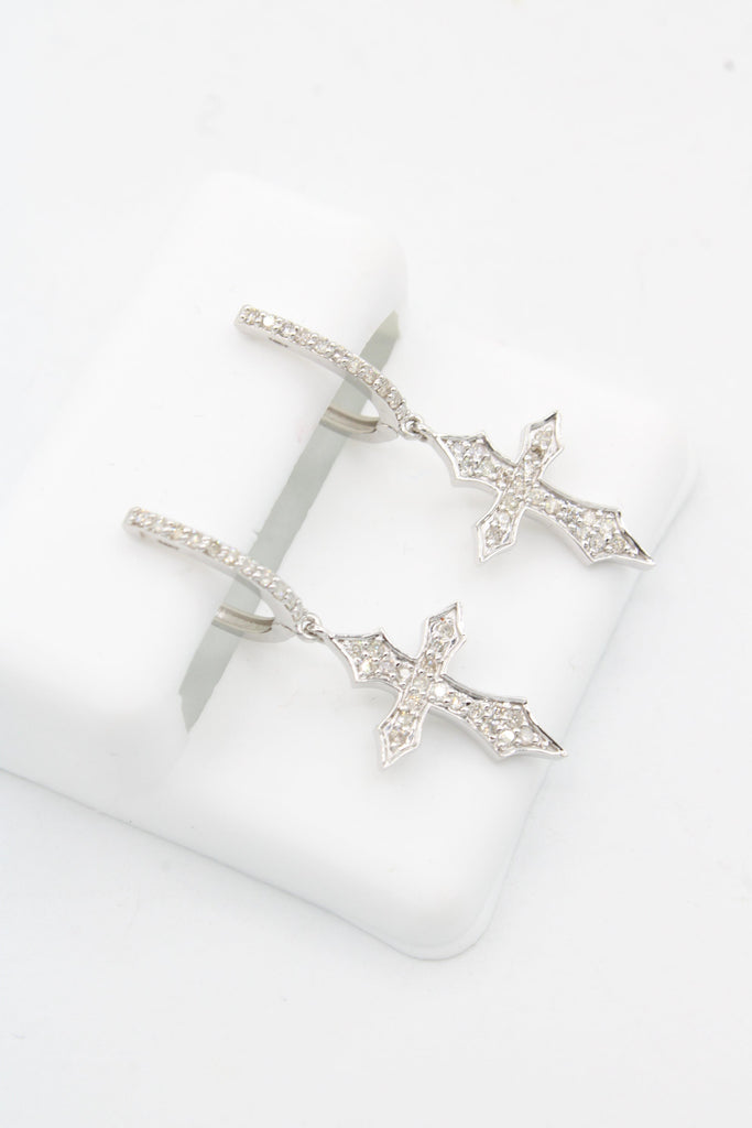 *NEW* 14k Dangling Cross Hoops VVS DIAMONDS White 💎 JTJ™ - Javierthejeweler