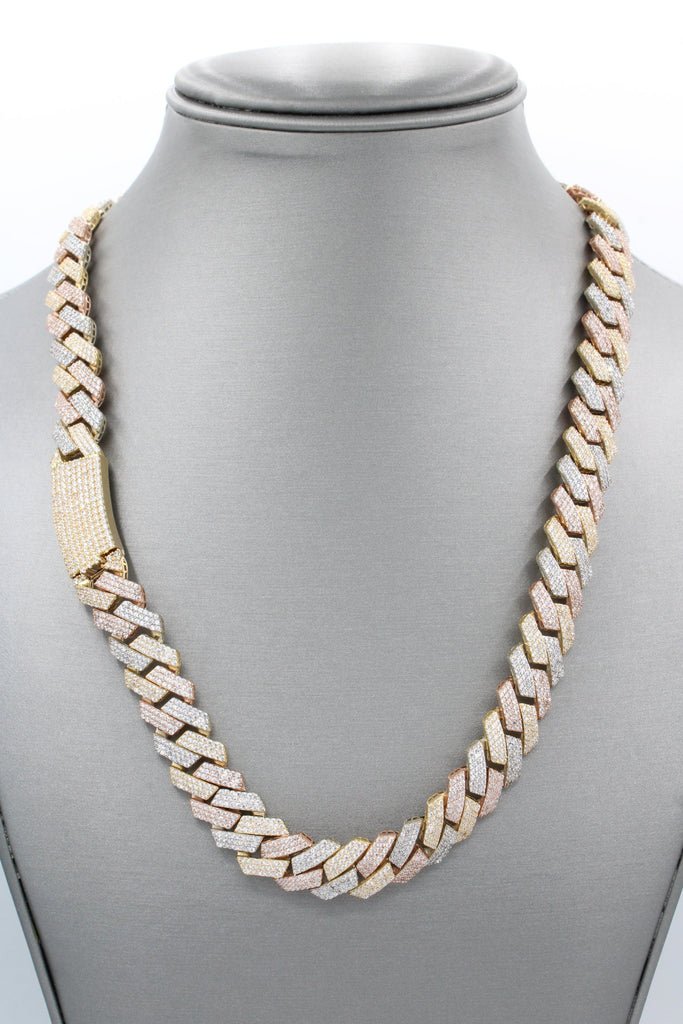 *NEW* 14k Tricolor Hollow Cuban ITTALLO Chain Full CZ (15MM / 20" Inches) JTJ™ - Javierthejeweler