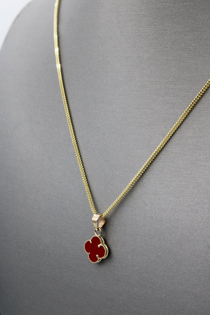 *NEW* 14k Red Clover Pendant  + Hollow Franco Chain 18" Inches + Earrings JTJ™ - Javierthejeweler
