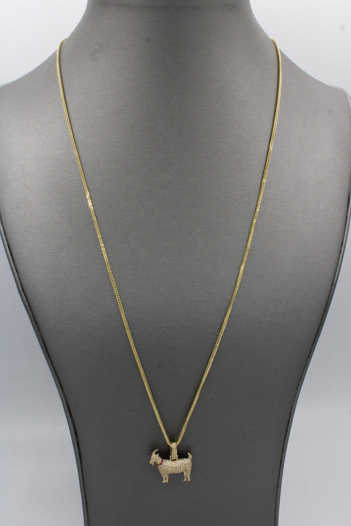 *NEW* 14k Goat Diamond Pendant 💎 W/ Hollow Franco Chain 24" Inches JTJ™ - Javierthejeweler