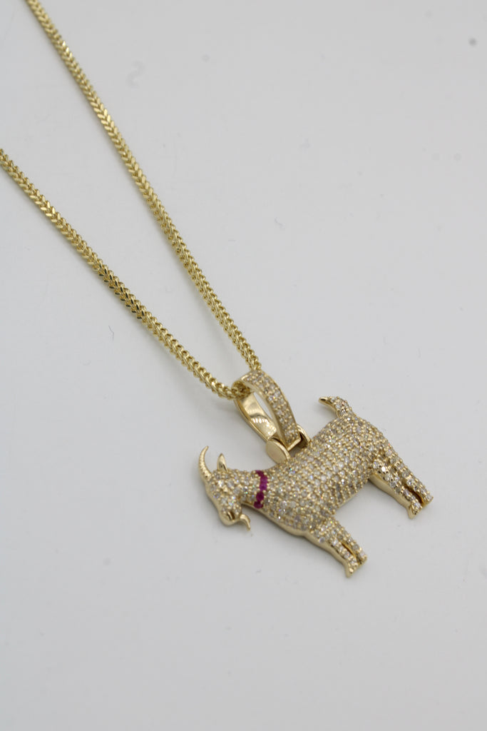 *NEW* 14k Goat Diamond Pendant 💎 W/ Hollow Franco Chain 24" Inches JTJ™ - Javierthejeweler
