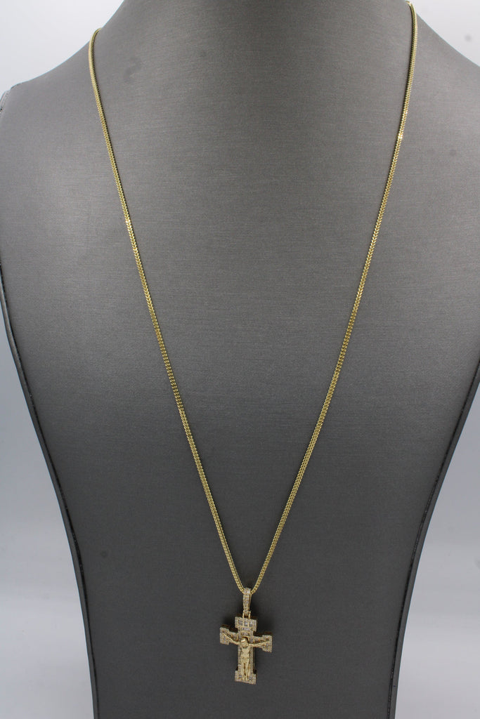 *NEW* 14k Cross Diamond Pendant 💎 W/ Hollow Franco Chain 24" Inches JTJ™ - Javierthejeweler