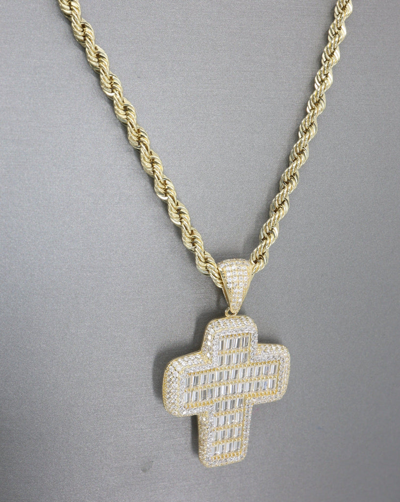 *NEW* 14k Cz Cross Pendant W/ Hollow Rope Chain JTJ™- - Javierthejeweler