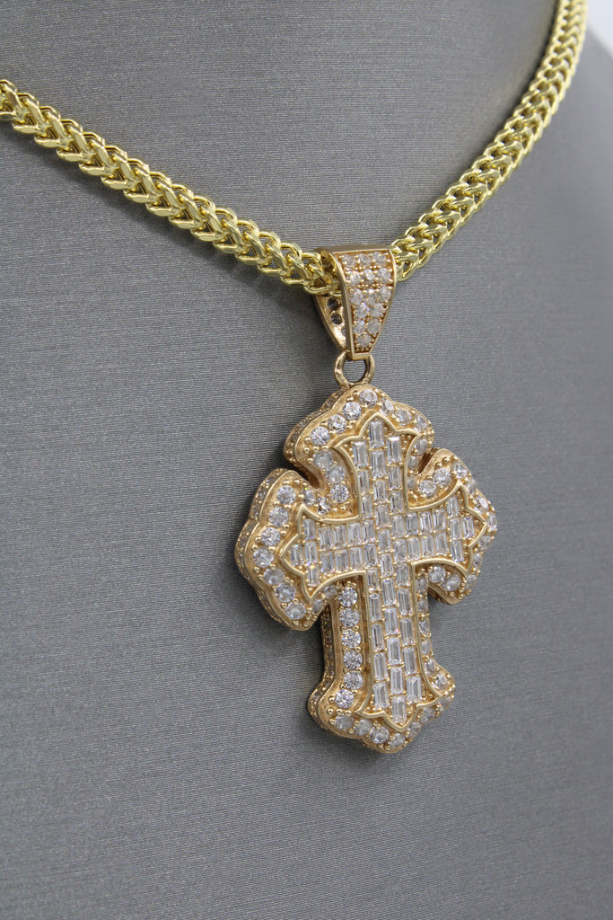 *NEW* 14K Cross  CZ SS Style Pendant W/ Hollow Franco Chain  JTJ™ - - Javierthejeweler