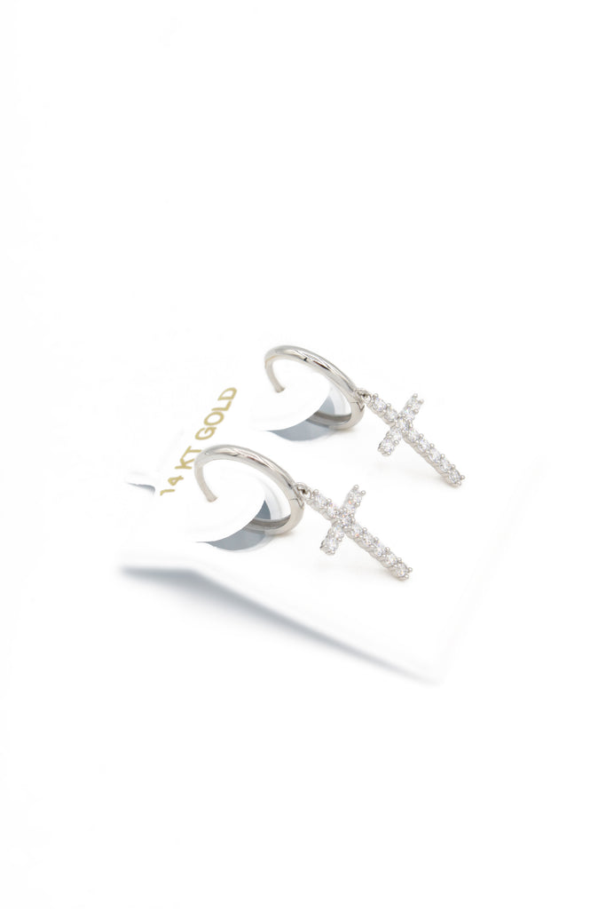 *NEW* 14k (M) Cross Hoops Earrings (White Gold) JTJ™ - Javierthejeweler