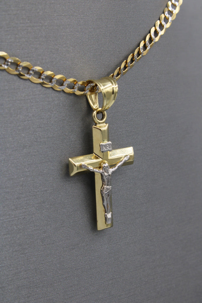 *NEW* 14K Cross Pendant w/ Solid Cuban Chain Tow Tone JTJ™ - Javierthejeweler