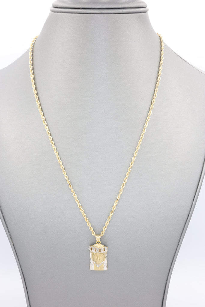 *NEW* 14k Jesus Face Pendant W/ Hollow Rope Chain (20” Inches) JTJ™ - Javierthejeweler