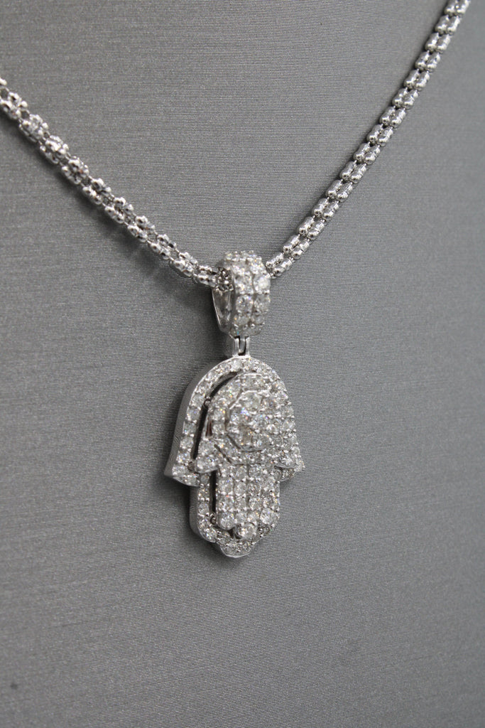 *NEW* 14k Hamsa Diamond Pendant 💎 w/ White Gold Moon Ice Chain JTJ™ - - Javierthejeweler