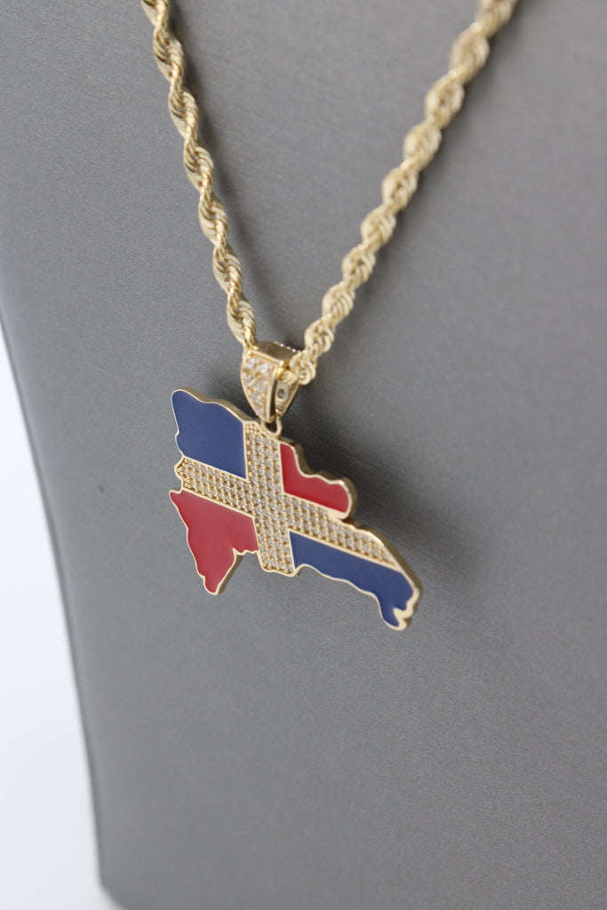 *NEW* 14k Dominican Map Pendant W/ Hollow Rope Chain (22") JTJ™- - Javierthejeweler