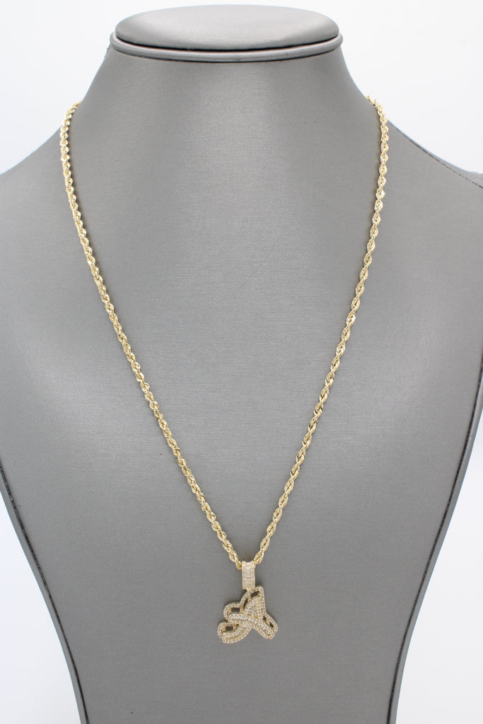 *NEW* 14k Initial (A) Baguette CZ Pendant W/ Hollow Rope Chain (20”) JTJ™ - Javierthejeweler
