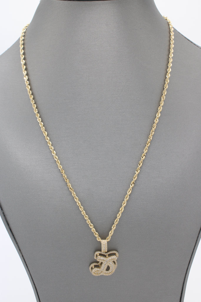 *NEW* 14k Initial (D) Baguette CZ Pendant W/ Hollow Rope Chain (20”) JTJ™ - Javierthejeweler