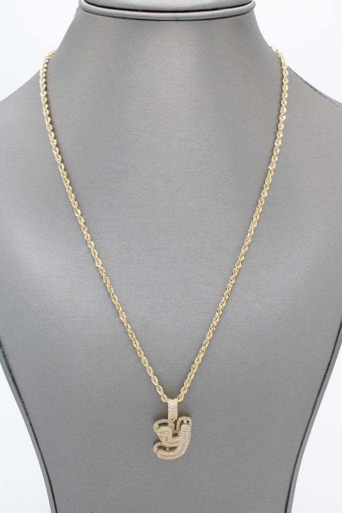 *NEW* 14k Initial (Y) Baguette CZ Pendant W/ Hollow Rope Chain (20”) JTJ™ - Javierthejeweler