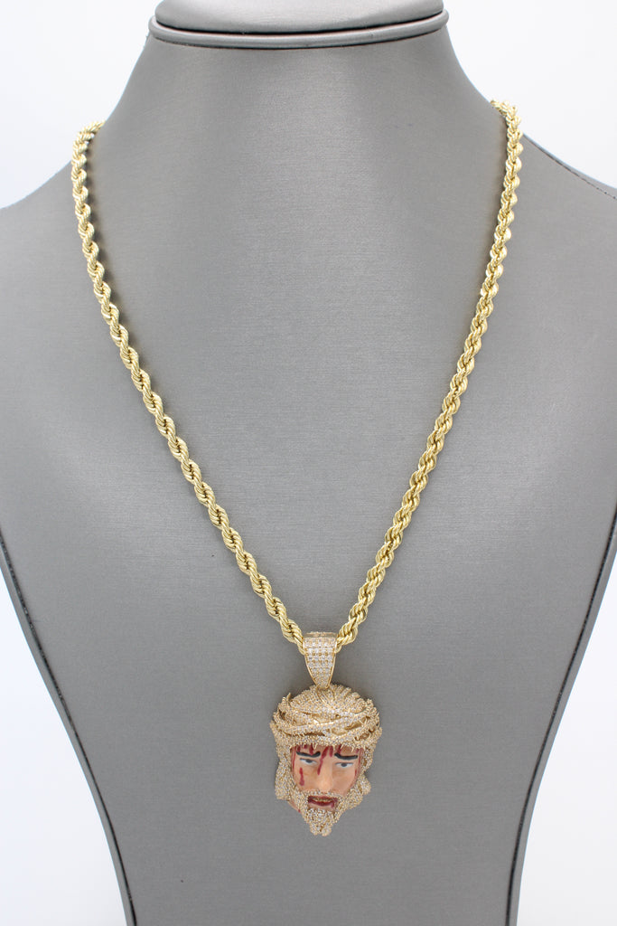 *NEW* 14K Jesus Face Pendant w/ Hollow Rope Chain (4.5MM - 22" Inches JTJ™ - - Javierthejeweler