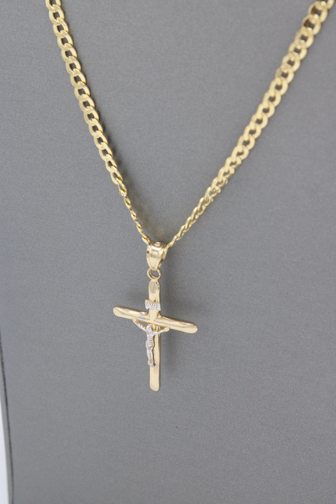*NEW* 14K Cross Pendant w/ Hollow Cuban Curb Chain (3.2MM / 24" Inches) JTJ™ - Javierthejeweler