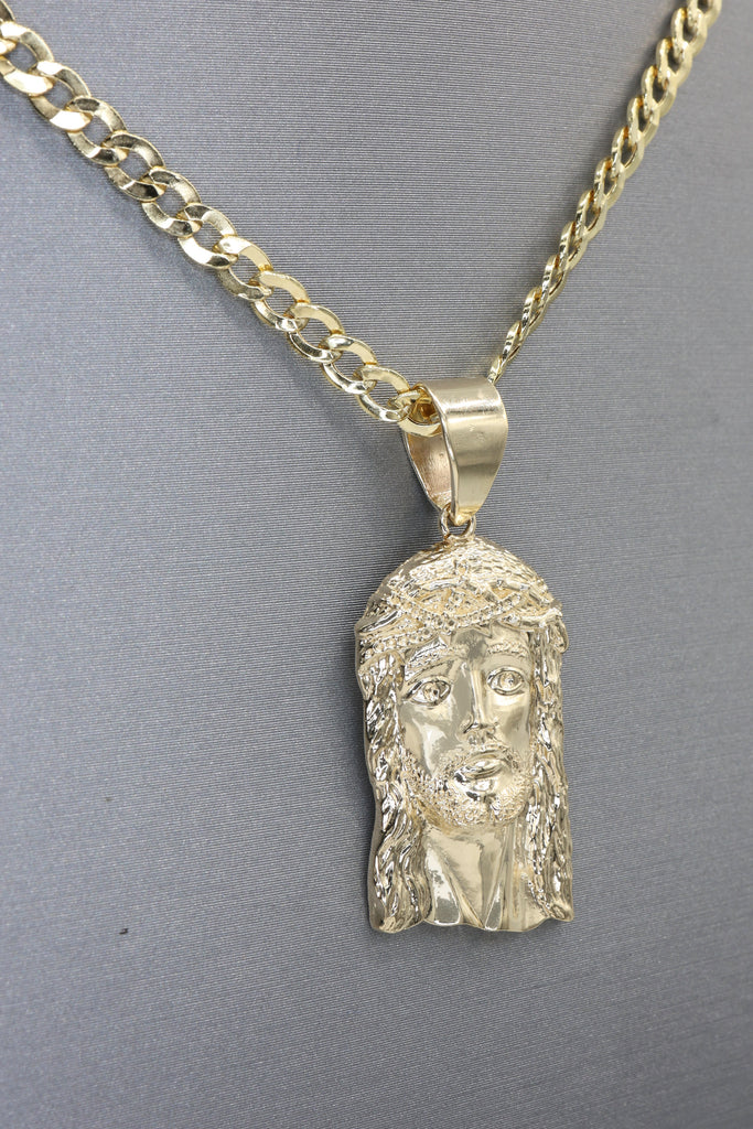 *NEW* 14K Jesus Face Pendant w/ Hollow Cuban Curb Chain (3MM / 24" Inches) JTJ™ - Javierthejeweler