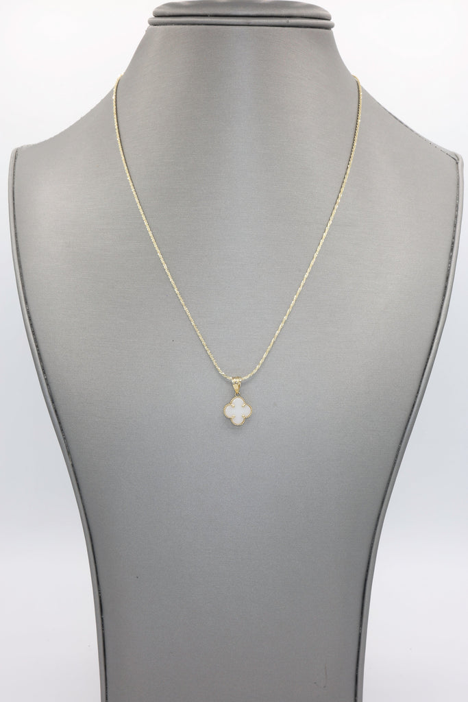 *NEW* 14k White Clover Pendant W/ Rope Diamond Cut Chain (18” Inches) JTJ™ - Javierthejeweler
