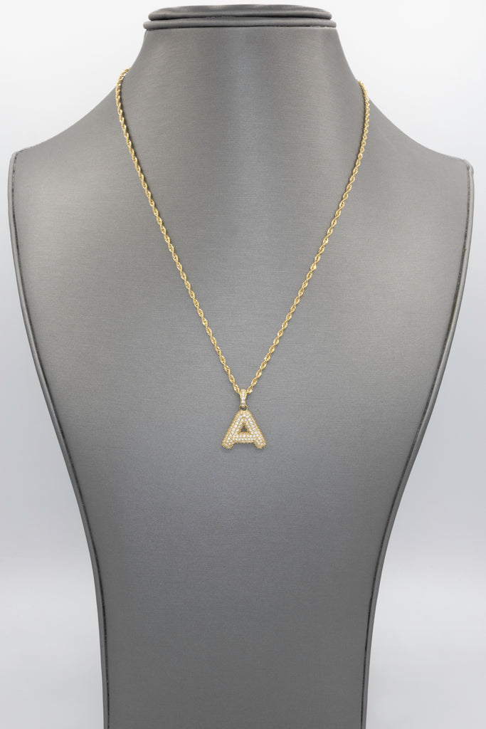 *NEW* 14K Initial (A) Pendant W/ Hollow Rope Chain JTJ™ - Javierthejeweler