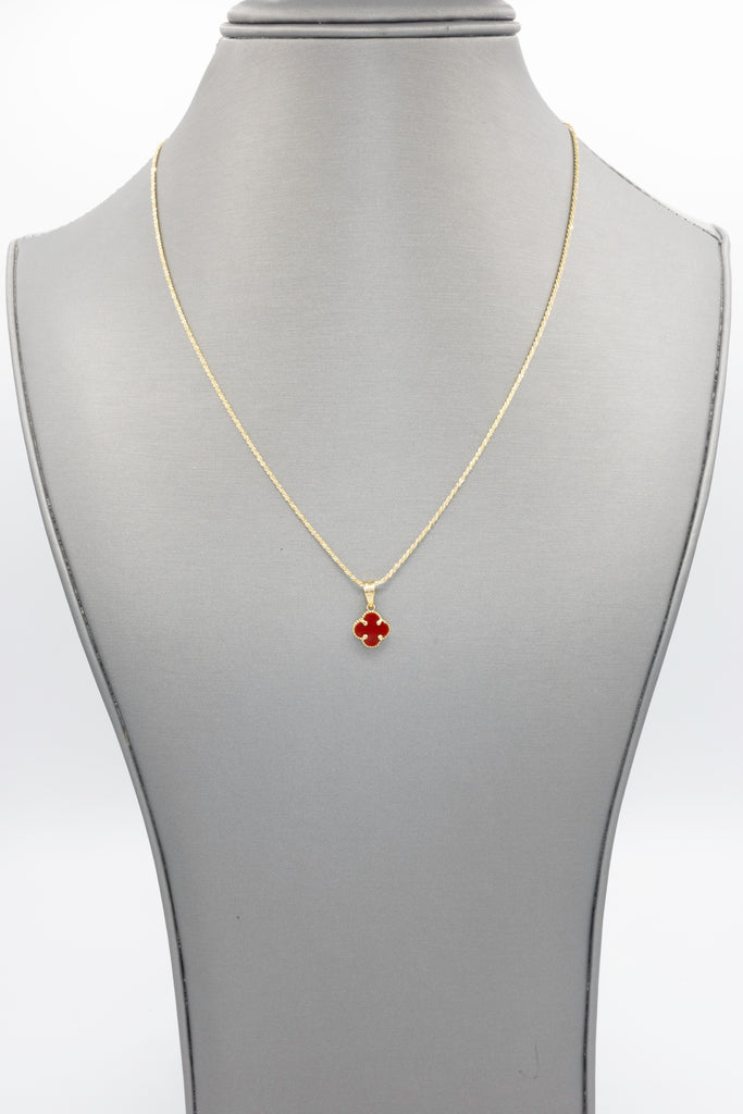 *NEW* 14k Red Clover  Pendant W/ Rope Diamond Cut Chain (18” Inches) JTJ™ - Javierthejeweler
