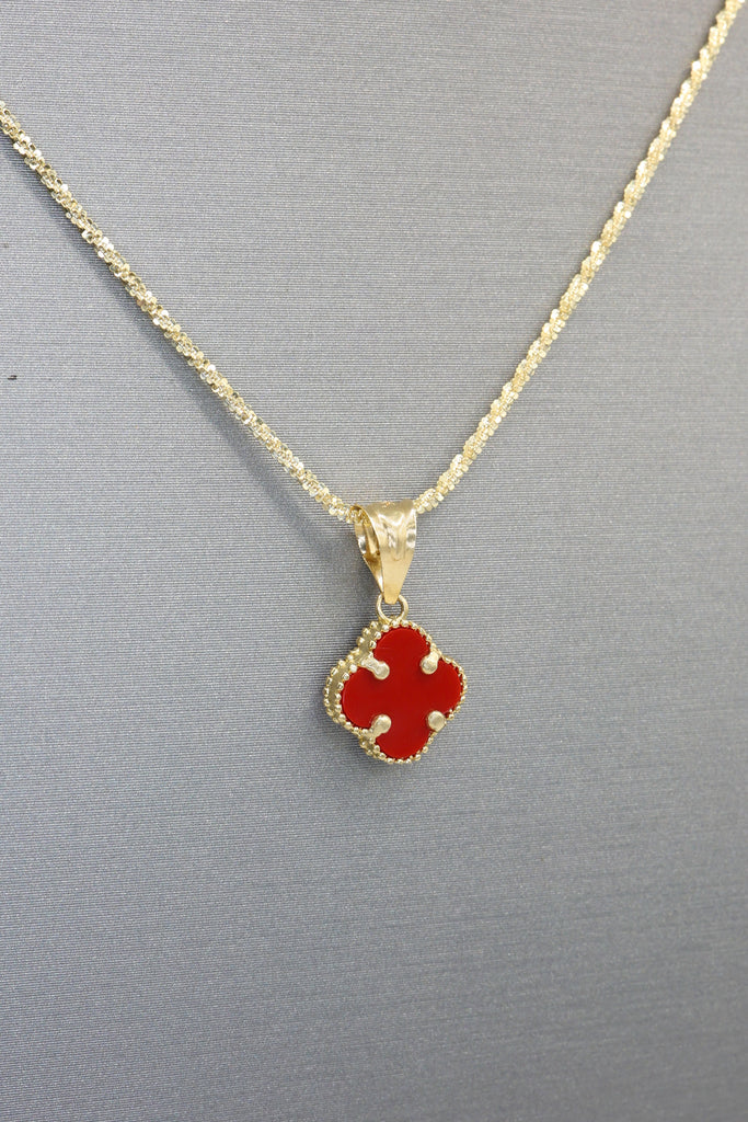 *NEW* 14k Red Clover  Pendant W/ Rope Diamond Cut Chain (18” Inches) JTJ™ - Javierthejeweler