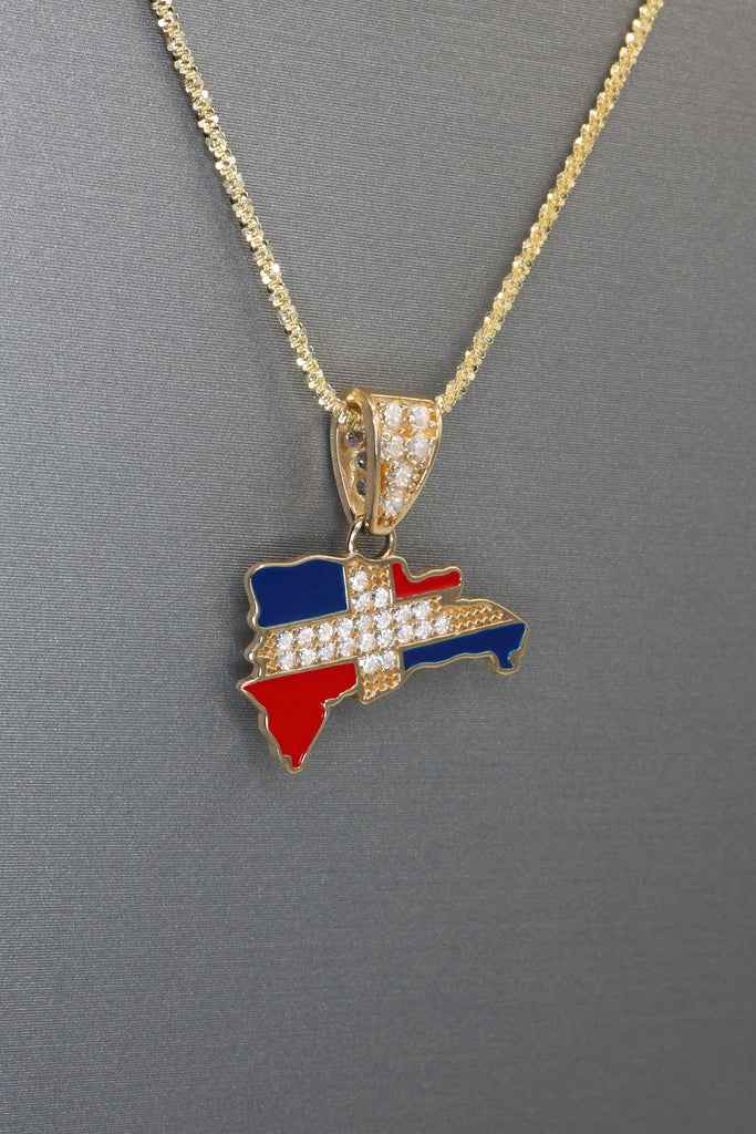 *NEW* 14k Dominican Map Pendant W/ Rope Diamond Cut Chain (20” Inches) JTJ™ - Javierthejeweler