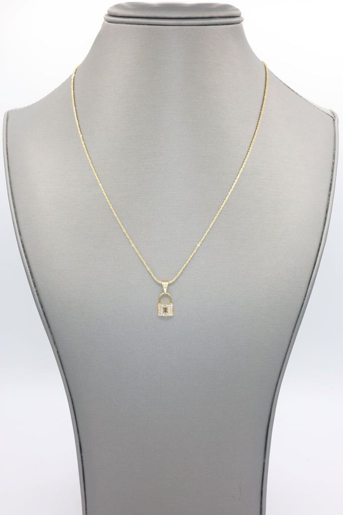 *NEW* 14k Padlock Pendant W/ Rope Diamond Cut Chain (18” Inches) JTJ™ - Javierthejeweler