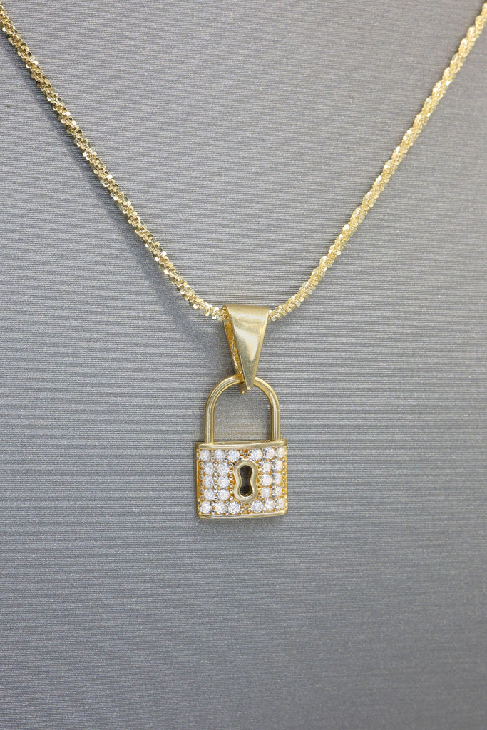 *NEW* 14k Padlock Pendant W/ Rope Diamond Cut Chain (18” Inches) JTJ™ - Javierthejeweler