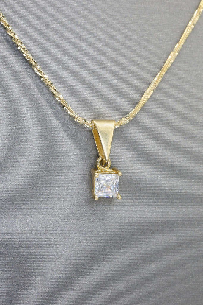 *NEW* 14k Square Stone Pendant W/ Rope Diamond Cut Chain (18” Inches) JTJ™ - Javierthejeweler