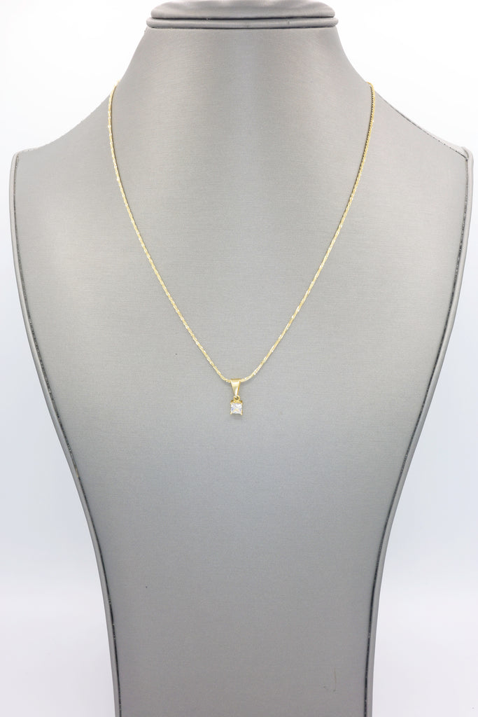 *NEW* 14k Square Stone Pendant W/ Rope Diamond Cut Chain (18” Inches) JTJ™ - Javierthejeweler